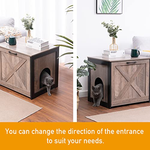Dwanton Cat Litter Box Furniture Hidden, Cat Litter Box Enclosure, Reversible Entrance Can Be on Left or Right Side, Indoor Cabinet, Wooden Washroom, End Table, Nightstand, Greige, 23.6" L - color: Greige, size: 23.6 x 19.7 x 21.7 Inches