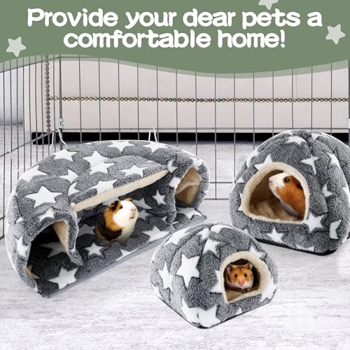 3 Pack Guinea Pig House Accessories, 2 Cozy Guinea Pig Bed and Hideout Tunnel, Chinchillas Hideout for Hamster, Rabbit, Bunny, Chinchillas (Gray) - color: Gray