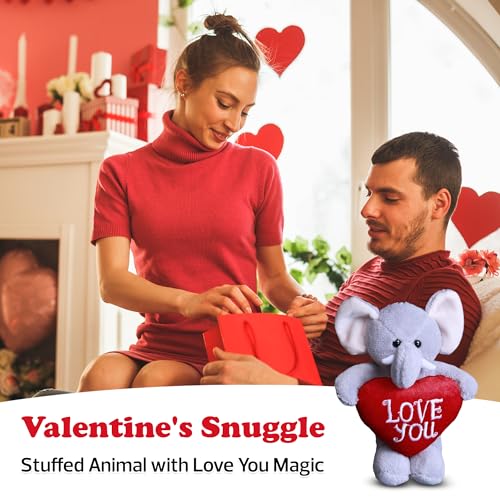 Elephant Stuffed Animal 8 Inches Surprise valentines day stuffed animals Hideaway Spring Inspired Gift for Girls and Boys Birthday, Valentine’s day, Easter day (Elephant stuffed animal) - style: Valentine Elephant Stuffed Animal