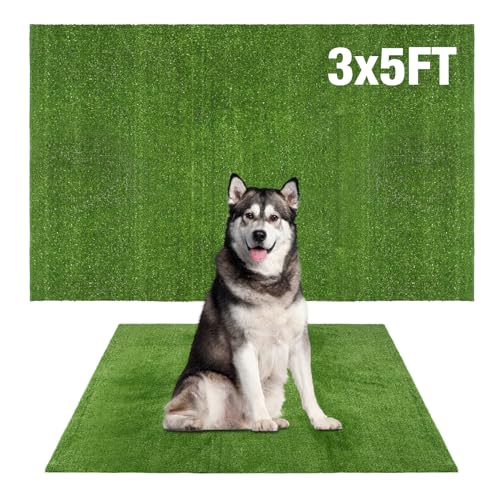 GLOBREEN Artificial Grass for Dogs Potty, 3FTx5FT Puppy Grass Pee Pad, Indoor Outdoor Pets Turf Fake Grass Rug for Balcony Patio - size: 3FTX5FT