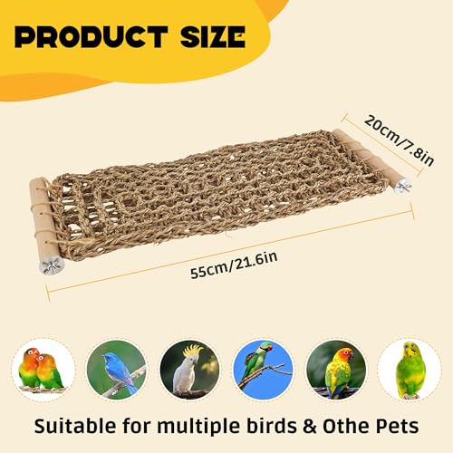 FlidRunest Extra-Large 21.6x7.8IN Conure Ladder Perch for Cage, Bird Seagrass Ladder Bridge Exercise Stands, Natural Hand-Woven Parrot Net Climbing Chewing Hammock, Cage Accessories for Conure Budgie - size: D(Extra-large Size)