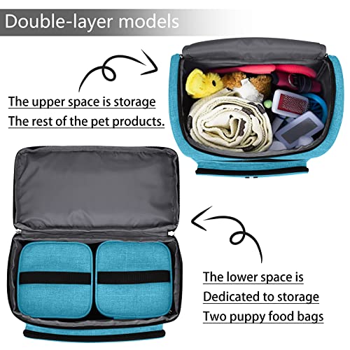 BAGLHER Pet Travel Bag, Double-Layer Pet Supplies Backpack (for All Pet Travel Supplies), Pet Travel Backpack with 2 Silicone Collapsible Bowls and 2 Food Baskets Sky Blue - color: Sky Blue