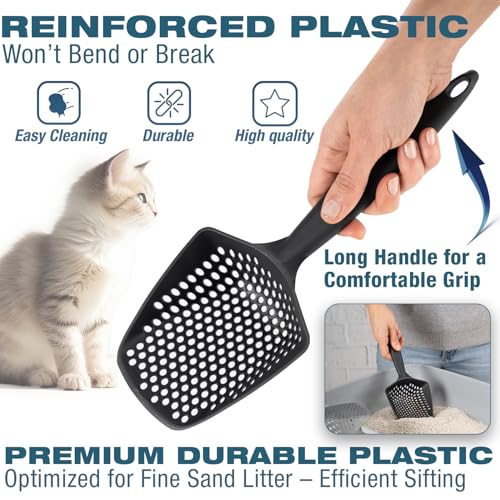Set of 3 Cat Litter Scoop with Small Holes, Deep Sifting Shovel for Fine Litter, Reptile Terrarium Sand & Rabbit Pooper Lifter, Hanging Handle Poop Scooper (Gray, Set of 3) - color: Gray, size: Set of 3