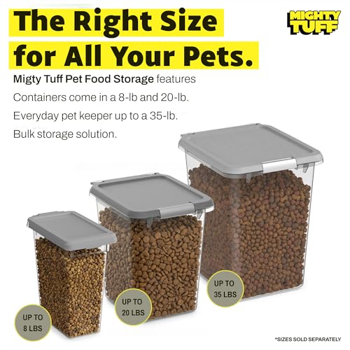 Mighty Tuff 35 lb Pet Food Storage Container with Airtight Lid, Clear | Secure lid clasp helps keep dog and cat food fresh while the clear container simplifies pantry organization.