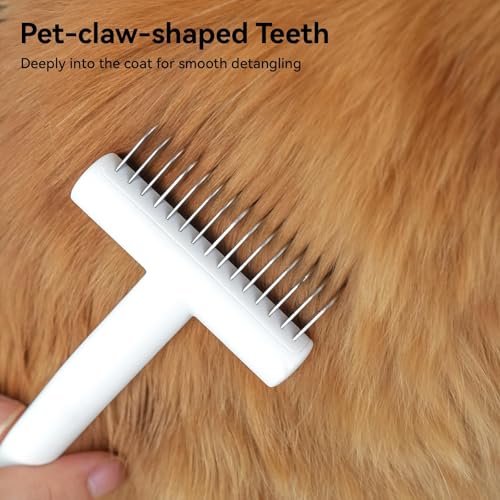 aumuca Dog & Cat Deshedding Brush – Pet Grooming Brush & Undercoat Rake for Long or Short Hair – Dematting Comb for Dogs, Cats, Matted Fur, Kitten, Puppy, Rabbit, Horse - color: White