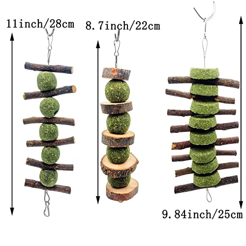 3 Pcs Bunny Chew Toys, Rabbit Chew Toys | for Teeth Grinding, Natural Organic Apple Wood Stick for Improve Rabbits Guinea Pigs Hamsters Dental Health