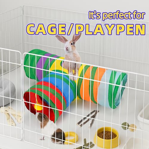 Bunny Tunnels & Tubes Collapsible 3 Way Rabbit Hideout with 13pcs Toys for Bunny Guinea Pig Hamster Chinchilla Hedgehog Rat Ferret Kitten (Colorful) - color: Colorful