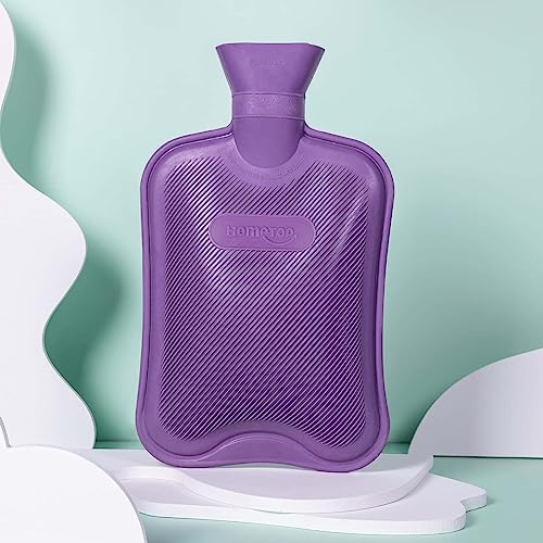 HomeTop Premium Classic Rubber Hot Water Bottle with Triceratops Cover | Natural rubber hot water bottle,Long-lasting heat retention,Snuggly all-night warmth - color: Purple/Triceratops