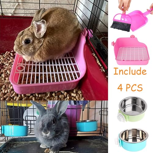 PINVNBY Rabbit Litter Box for Cage Bunny Corner Bedding Box Small Animal Litter Pan Hanging Pet Bowls Cage Potty Trainer Pet Toilet for Rabbit Bunny Guinea Pigs (Pink) - color: Pink, size: S: 11.02 x 8.66 x 5.9 inches (Fixed on both sides)