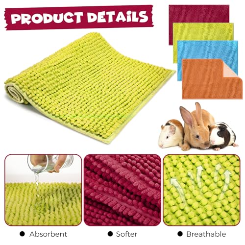 Barydat 8 Pcs Guinea Pig Cage Liner 24x16'' Washable Rabbit Fleece Mat Reusable Training Bedding Pee Sleeping Pad for Animal Hamster Chinchilla(Champagne, Lake Blue, Dark Purple, Grass Green) - color: Champagne, Lake Blue, Dark Purple, Grass Green, size: