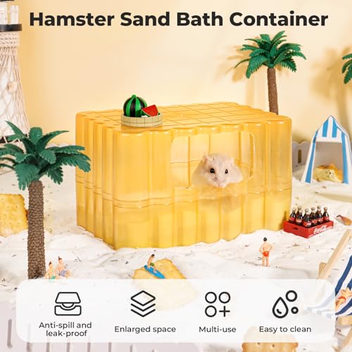mini&moe Hamster Sand Bath Container - Small Animal Bathroom Shower Room & Corner Digging Box Toilet with Cleaning Scoop Rat Dust Bath House for Guinea Pig, Hedgehog, Squirrel - color: Brown