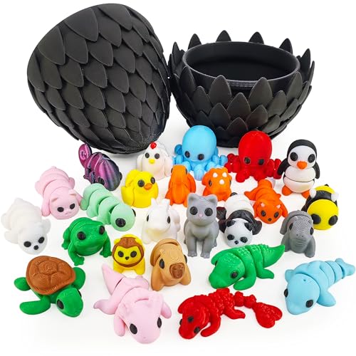 25 pcs Animal Figurines with Dragon Egg, 3D Printed Animal Figurines Set with Dragon Egg, Articulated, Party Favors, Gifts for Boys Girls Toddlers, Office Desk Pets, Classroom Rewards - style: Animal C
