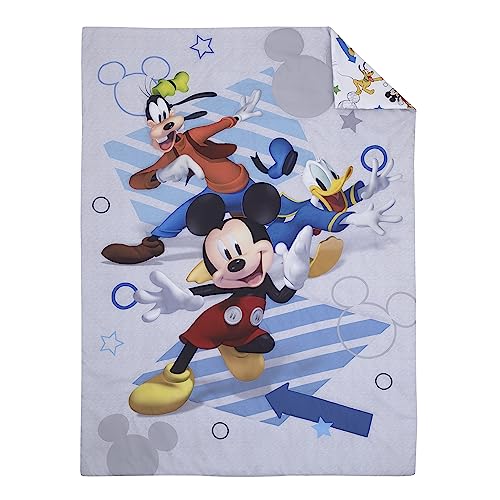 NoJo Disney Mickey Mouse Clubhouse Buddies Multi Colored Goofy, Pluto, and Donald Duck 4 Piece Toddler Bed Set - Comforter, Fitted Bottom Sheet, Flat Top Sheet, and Reversible Pillowcase