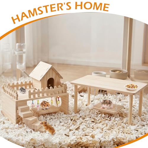 2-piece Hamster cage Accessory Toy Set Includes a Swing, Platform, Stairs, and Fence for a Hamster House, Suitable for Small Animals Such as Syrian Hamsters, sandrats, and Hamsters