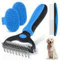 Double-Sided Pet Grooming Rake - 4-in-1 Professional Pet Grooming Kit Deshedding Dematting Tool for Dogs Cats Extra-Wide Grooming Brush & Deshedder Comb for Long & Short Haired Pets (Blue Kit 4PCS) - color: Blue