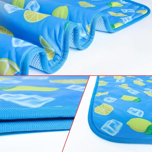 Summer Pet Cooling Mat - Cat Dog Cushion Pad Sleeping Cool Lemon Comfortable Soft for Pets Kids and Adults (Dark Blue Lemon, M) - color: Dark Blue Lemon, size: M: 19.5" x 27.5''