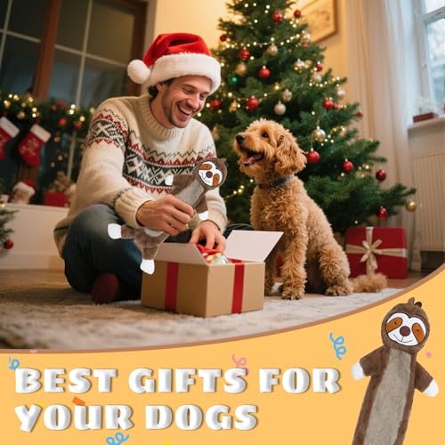 Squeaky Dog Toys for Small & Medium Breeds, Soft No Stuffing Interactive Puppy Teething Chewing Toy with Crinkle Paper, Best Birthday, Christmas, Halloween, Easter Gift, Flat Sloth - color: Sloth