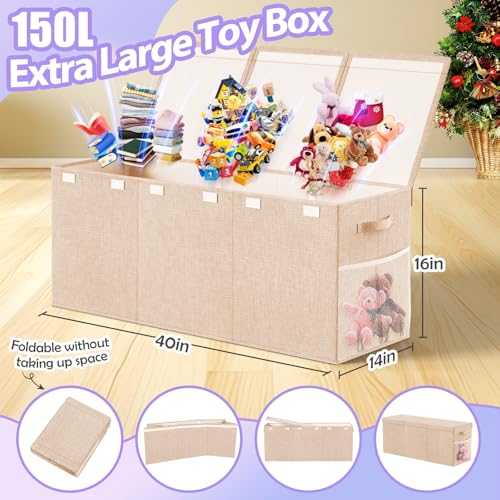 Large Toy Storage Box with Lid, Dividers, Collapsible Kids Toy Chest, Beige | Toy Box for Boys, Girls, Nursery, Bedroom, Living Room, Playroom, 40X14X16 inches - color: Extra Large Beige