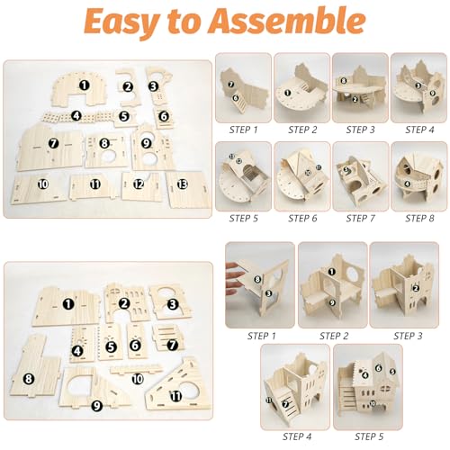 BNOSDM Double Hamster Hideout House, Wooden Hamster Toy with Balcony & Seesaw, Small Animals Hides for Syrian Dwarf Hamsters, Gerbils - color: Style C
