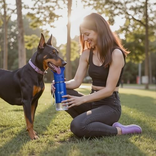 Stainless Steel Dog Travel Water Bottle, Vacuum Insulated Portable Dog Water Dispenser, Large Bottle with Drink Cup On The Go, Outdoor Walking, Hiking, Travel (Cobalt, 22oz) - color: Cobalt