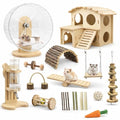 20 Pieces Hamster Cage Accessories, Wooden Hamster Wheel Toys, Water Bottle | 9.45 In Silent Hamster Wheel, Chew Toys Set, House And Water Bottle with Stand for Chinchillas Guinea Pig Rat Small Animals