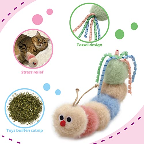 Jumpaws Interactive Natural Catnip Toy, with Rattle, Bite Resistant, for All Ages Indoor Cat, Shape of Caterpillar, Kitten Toy (Large/ 1 Pack/Cat Kicker) - size: Large/ 1 Pack/ Cat Kicker