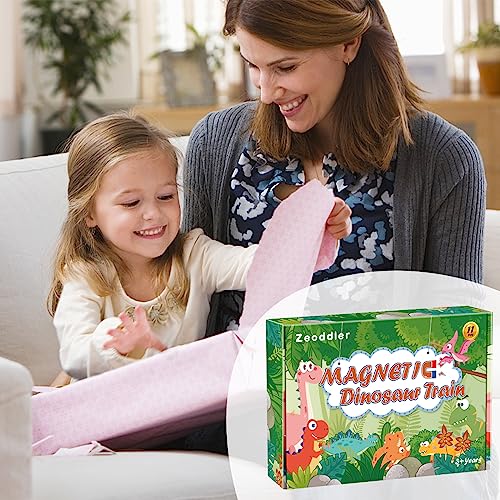Zeoddler Toys for Toddlers, 11 Magnetic Wooden Dinosaur Train Set, Montessori Toys for Toddlers, Preschool Educational Material for Kids, Birthday Gifts for Boys, Girls - style: Dinosaur