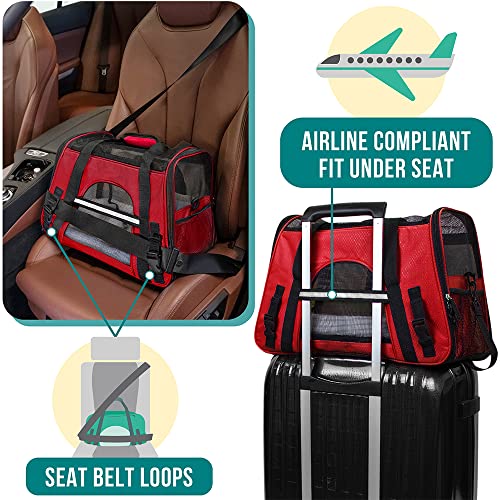 PetAmi Airline Approved Pet Carrier for Cats & Small Dogs, Large, Red | Soft Sided TSA Travel Bag, Sherpa Bed, Breathable Mesh Ventilation, Collapsible Bowl, Fits Under Seat, Up to 18 lbs - color: Red, size: Large - 19.5"L x 10.2"W x 12"H