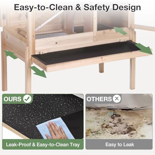 Guinea Pig Cage with Wooden Stand - Hamster Cage, Small Animal Cage Anti Chew Ramp, Hideout, Platform, Pull Out Tray (Wood, L) - color: Wood