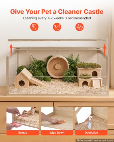 VEVOR Wooden Hamster Cage 31.9"x16.1"x16.1" 270° Viewing Hamster Habitat, Chewproof Acrylic Small Animal Cage with Openable Top, Large Pet Enclosure for Syrian/Dwarf Hamsters, Guinea Pigs & Gerbils - size: 31.9"L x 16.1"W x 16.1"H