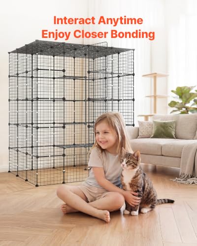 VEVOR Cat Cage 5-Tier 55"x40.98"x68.98" DIY Cat Playpen Indoor Enclosure, Detachable Metal Wire Kennel Crate with 5 Doors, Large Exercise Place Ideal for 2-3 Cats, Kittens and Small Animals, Black - size: 55 x 40.98 x 68.98 in