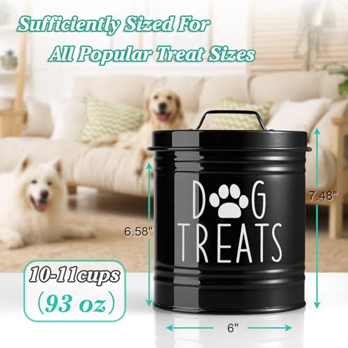 OUTNILI Large Dog Treat Container Airtight - 6.6" Tall X 6" Round Black Dog Treat Jar for Kitchen Counter - Rustic Treat Storage Canister for Dogs, Cats, Small Animals - color: Black-Medium