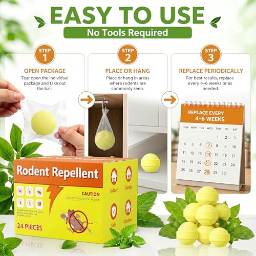 Rodent Repellent Pouches 24 Pack – Peppermint Oil Mint Sachets for Mice & Squirrels, Fresh Scent for Indoor & Outdoor Areas, Home, Garage & Garden
