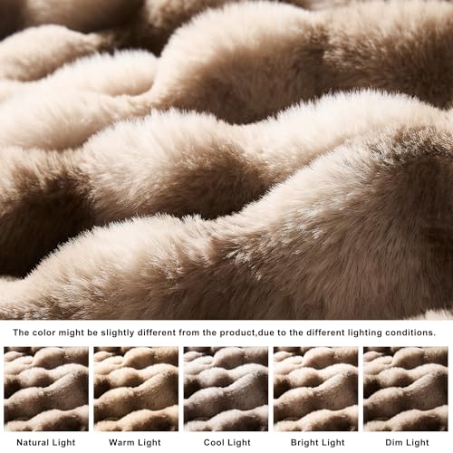 WDCOZY Luxury Bubble Throw Blanket, Faux Rabbit Fur Mink Plush Throw for Couch, Sofa and Bed, Soft Fluffy Fuzzy Furry Cozy Blanket, Thick and Warm for Women, 50x60 inches, Tie-Dye Grey, 950 GSM - color: Tie-dye Brown, size: Throw (50" x 60")