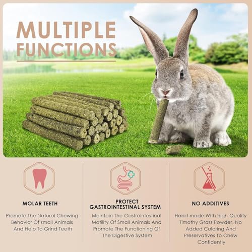 Grddaef 45Pcs Rabbit Toys, 300g Natural Timothy Grass Molar Teeth Stick Chew Toys for Chinchilla Rabbit Bunny Guinea Pig Treats - color: 18 Pcs