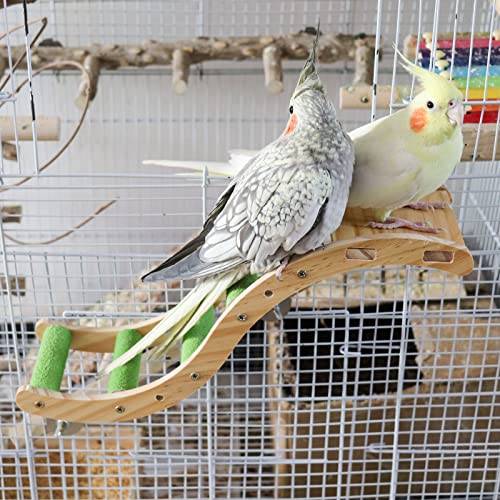 Bird Ladder Bridge, Wooden Pet Parrot Hamster Climbing Ladder Toys, Pet Bird Cage Accessories, Wood Climbing Ladder Perch for Bird Parrot Hamster Squirrel Sugar Gliders Parakeets Cockatiels(S Shape) - color: Green