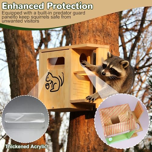 Extra Large Wooden Squirrel House for Outside | Dual Protective Entry Design, with Squirrel Feeder, Squirrel Nesting Box with Multi-Platforms for Nesting & Shelter - size: Extra Large