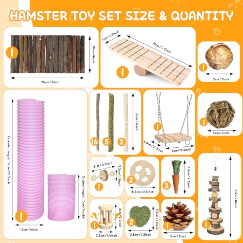 40 PCS Hamster Toys Set, Guinea Pig Toys Enrichment Hamster Tubes and Tunnels, Rat Enrichment Toy with Bridge, Seesaw, Swing, Ball for Gerbils, Chinchillas, Dwarf and Syrian Mouse