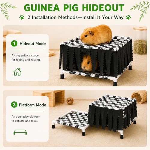 Guinea Pig Hideout with Fringe Curtain, Guinea Pig Bed | Small Animal Tent Hideaway, Stable Shelter Hut for Guinea Pig, Rabbit, Ferret, Chinchilla, Rat and Squirrel - color: Black
