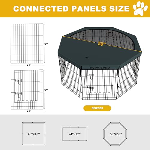 Puppy Playpen with Top Cover,Dog Pen Foldable Dog Fence 8 Panels 30 Inch | Dog Playpen with Door for Indoor Outdoor,Dog Exercise Fences for Small Medium Animals - size: 30''H