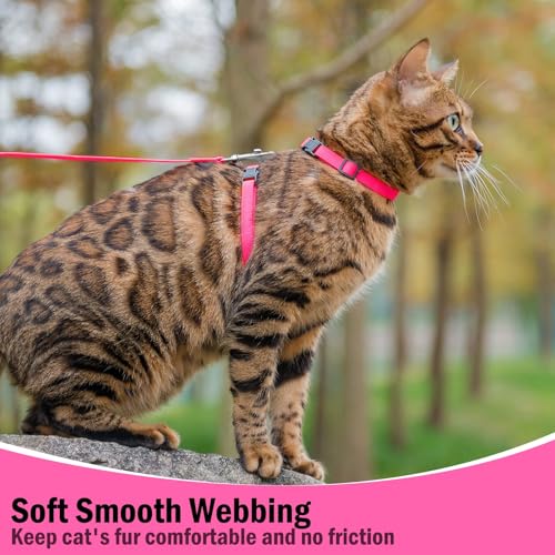 PUPTECK Adjustable Cat Harness and Leash Set Escape Proof Kitten Strap Collar for Walking Travel, Hot Pink - color: Hot Pink, size: Small