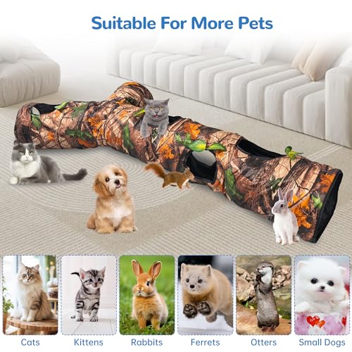 Foldable 3 Way Cat Play Tunnel for Indoor Cats,Cat Tunnel Toy | Camouflage Tree Bark Cat Tube with Peek Hole & Crinkle Paper ,Interactive Play Toy for Cat Kittens, Rabbits & Small Animals - color: 59"-Cat Tunnel Toy Brown