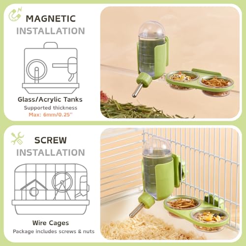 Magnetic Hamsters Feeding Set Freestanding Water Bottle Food Bowl for Glass Tanks, Suitable for Syrian Dwarf Hamsters Gerbils Mice Rats Degus (Gray, Magnetic-Mounted) - color: Gray