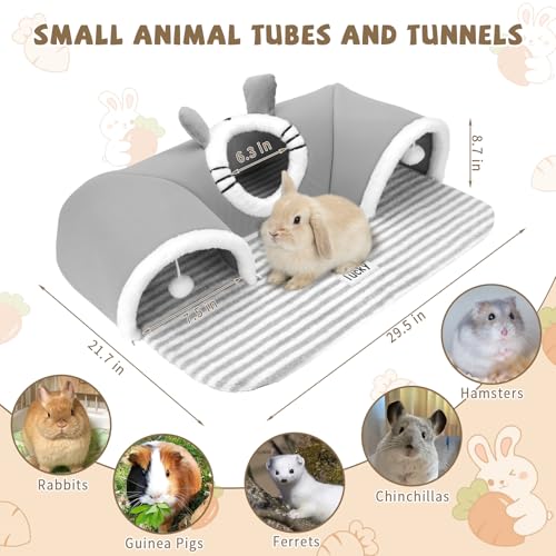 YUEPET 3-Way Bunny Tunnel Bed, Rabbit Tunnel for Indoor, Bunny Play Tunnel | Cozy Bunny Bed, Washable Rabbit Tunnels for Indoor Bunnies, With Removable Cushion, Anti-Slip Base, 29.5 x 21.7 in, Grey - color: Grey