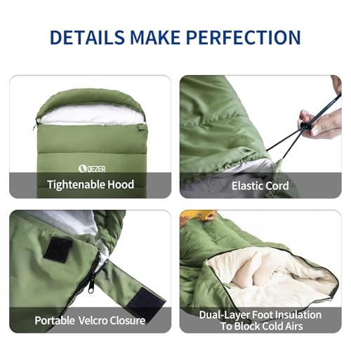 Sleeping Bag for Adults, Lightweight Sleeping Bag for Camping | 41°F-70°F, Hollow Fiber Fill, Full-Length Zipper, Compression Sack, Camping Travel Backpacking, Machine Washable