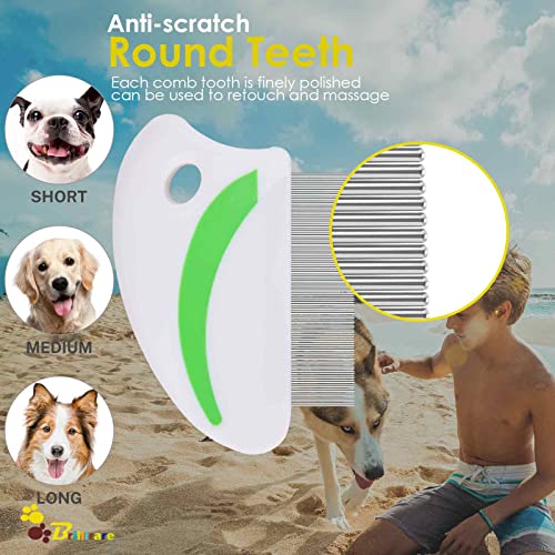 2 Pack Flea Lice Comb, Stainless Steel Dog Cat Grooming Combs with Rounded Teeth, Professional Pet Tear Stain Remover, Dematting Tool for Small, Medium & Large Pets