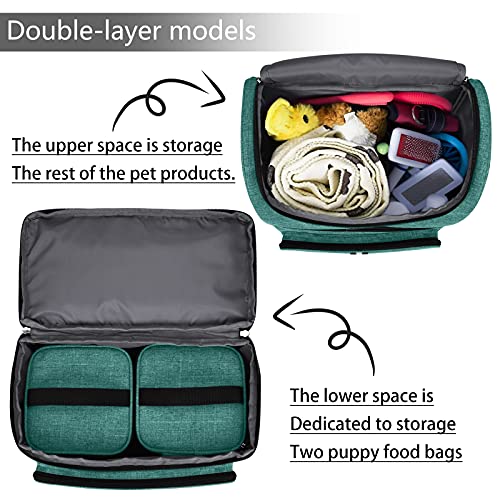 BAGLHER Pet Travel Bag, Double-Layer Pet Supplies Backpack (for All Pet Travel Supplies), Pet Travel Backpack with 2 Silicone Collapsible Bowls and 2 Food Baskets Green - color: Green