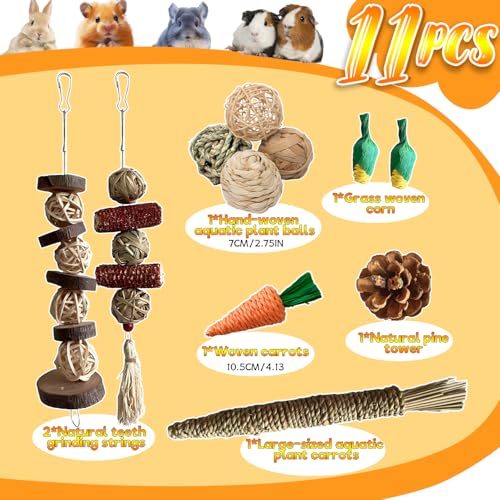 Rabbit Toys Bunny chew/Premium Guinea Pig Toys Natural Material Timothy Hay Sticks Apple Wood Sticks Handmade for Guinea Pig Hamster Rat Chinchilla - color: TOY-1-11
