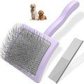 2PCS Slicker Brush for Dogs & Pet Comb,Professional Dog Grooming Brush (Goldendoodles,Poodles,Labradoodles) with Extra Long Pins to Effectively Remove Tangles, Knots and Mats (Light Purple, Large) - color: Light Purple, size: Large