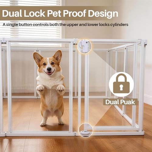 24" H Clear Dog Playpen Indoor, Acrylic Dog Cage with Door 8 Panels | Metal Frame Play Pen Easy Assemble Pet Fence, DIY Foldable Puppy Pen for Ducks Cat Rabbit Small & Medium Pets- White
